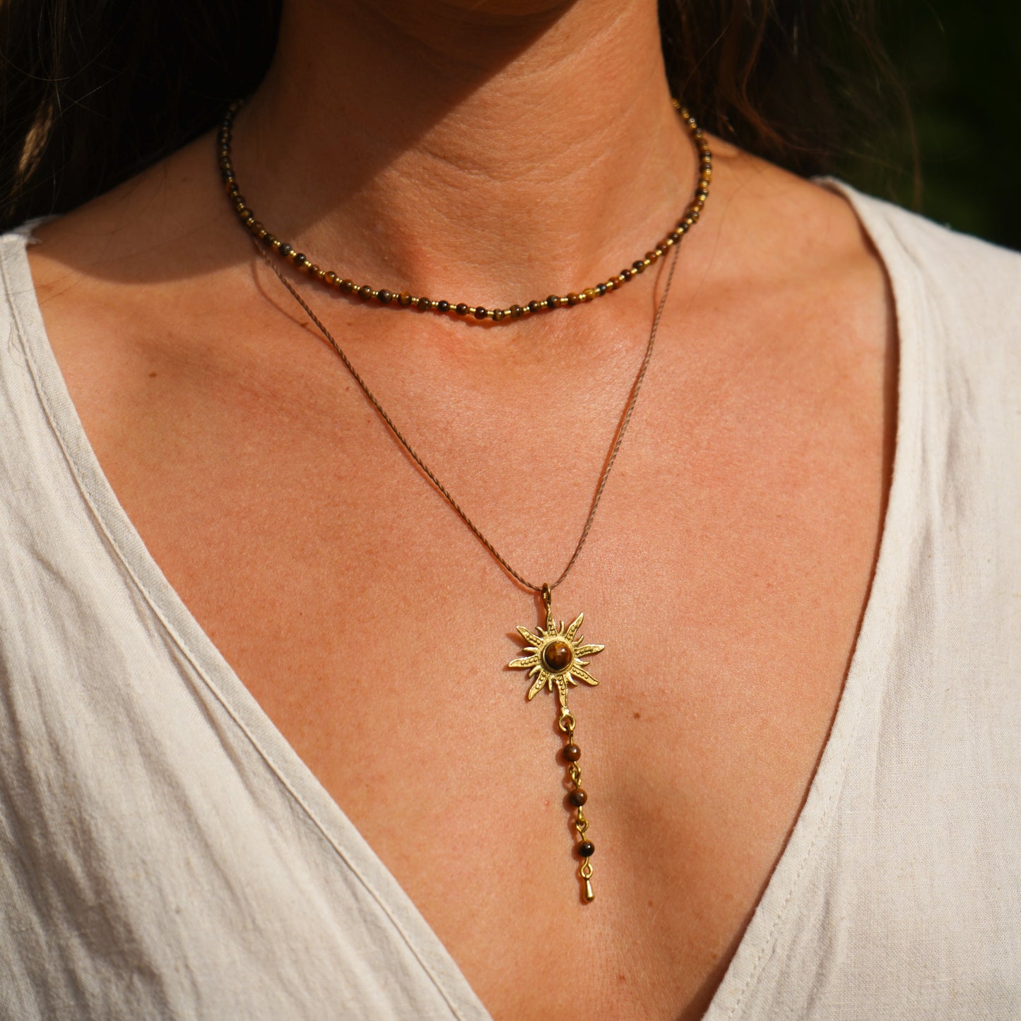 Kette "Tiraya" Tigerauge mit Sonne (Set Option)