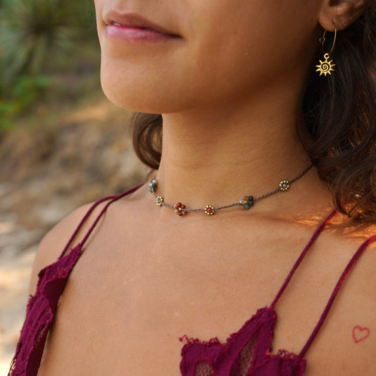 Kette "Pasiona" mit Blumen aus indischem Achat und Jaspis