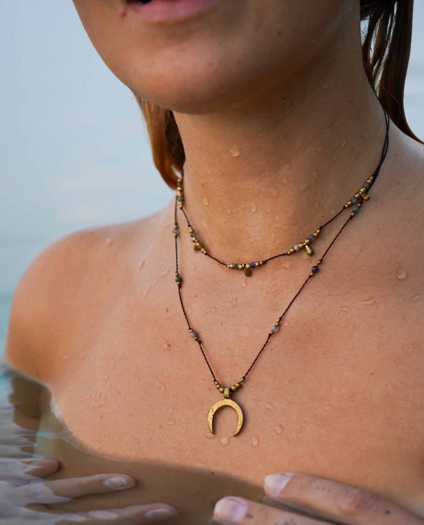 Kette "Lamira" mit indischem Achat und Mond (Layer)