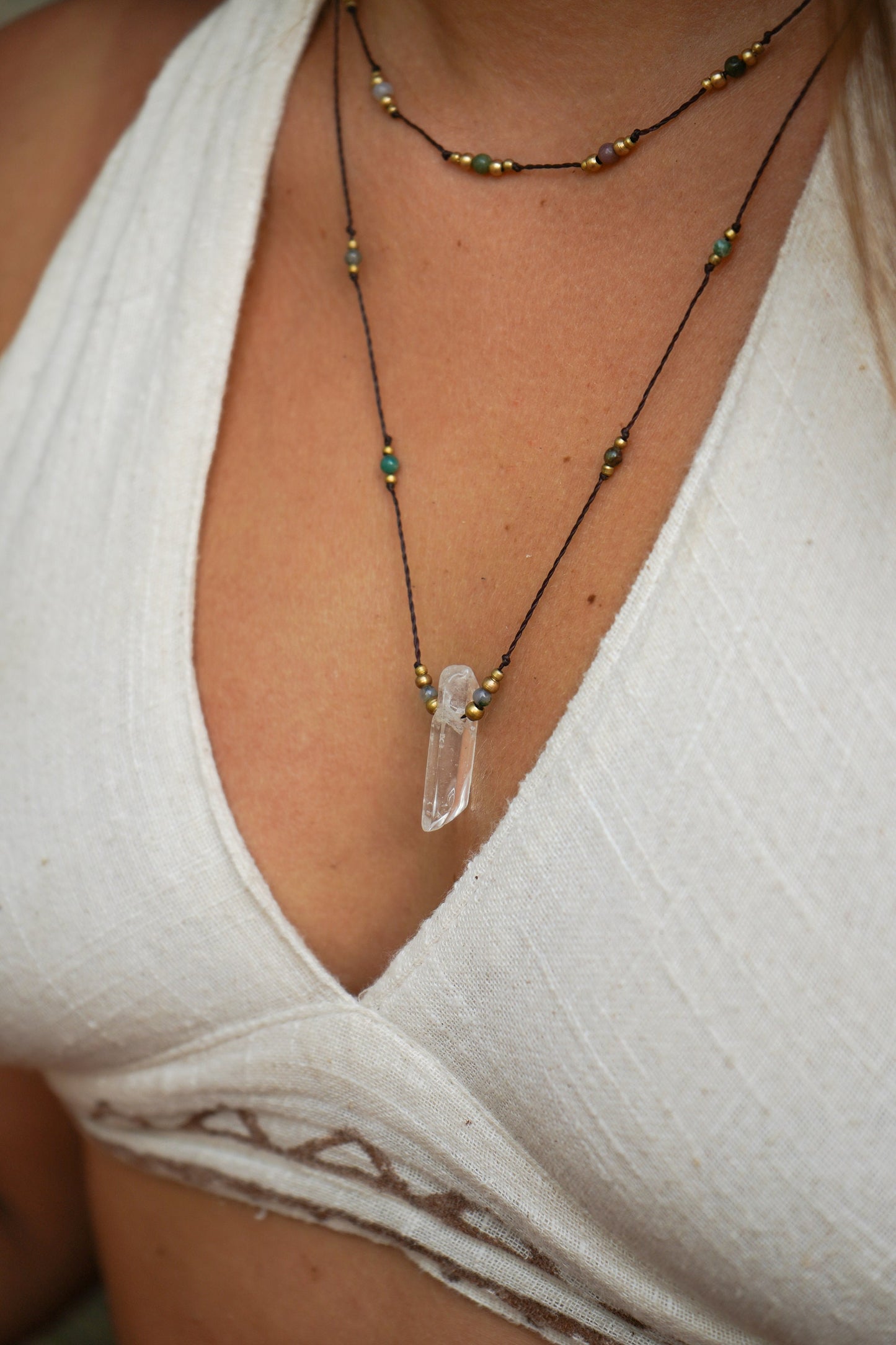 Kette "Lina" mit Bergkristall und indischem Achat (Layer)