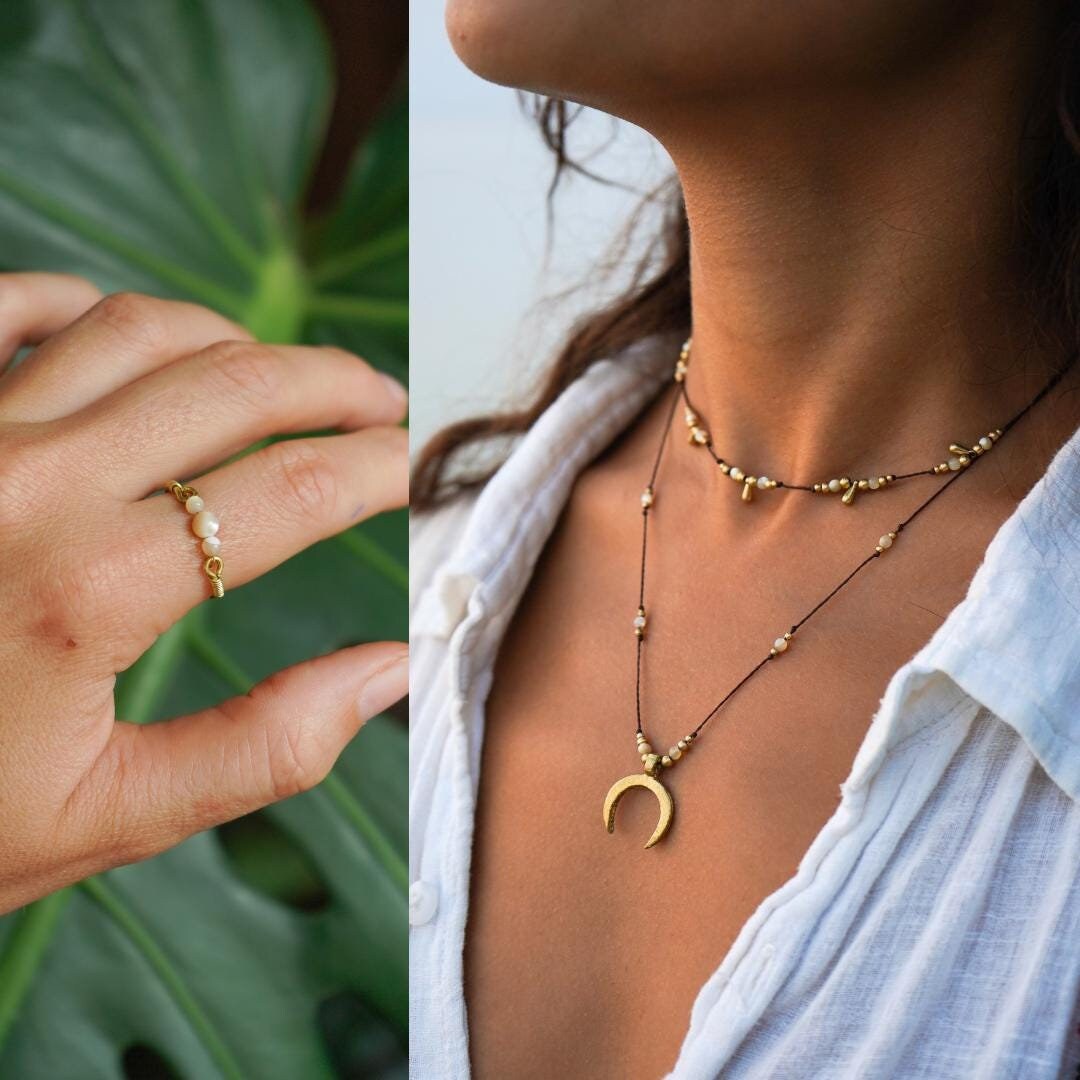 Schmuck Set "Aphrodite" Perlmutt 2 Ketten + Ring