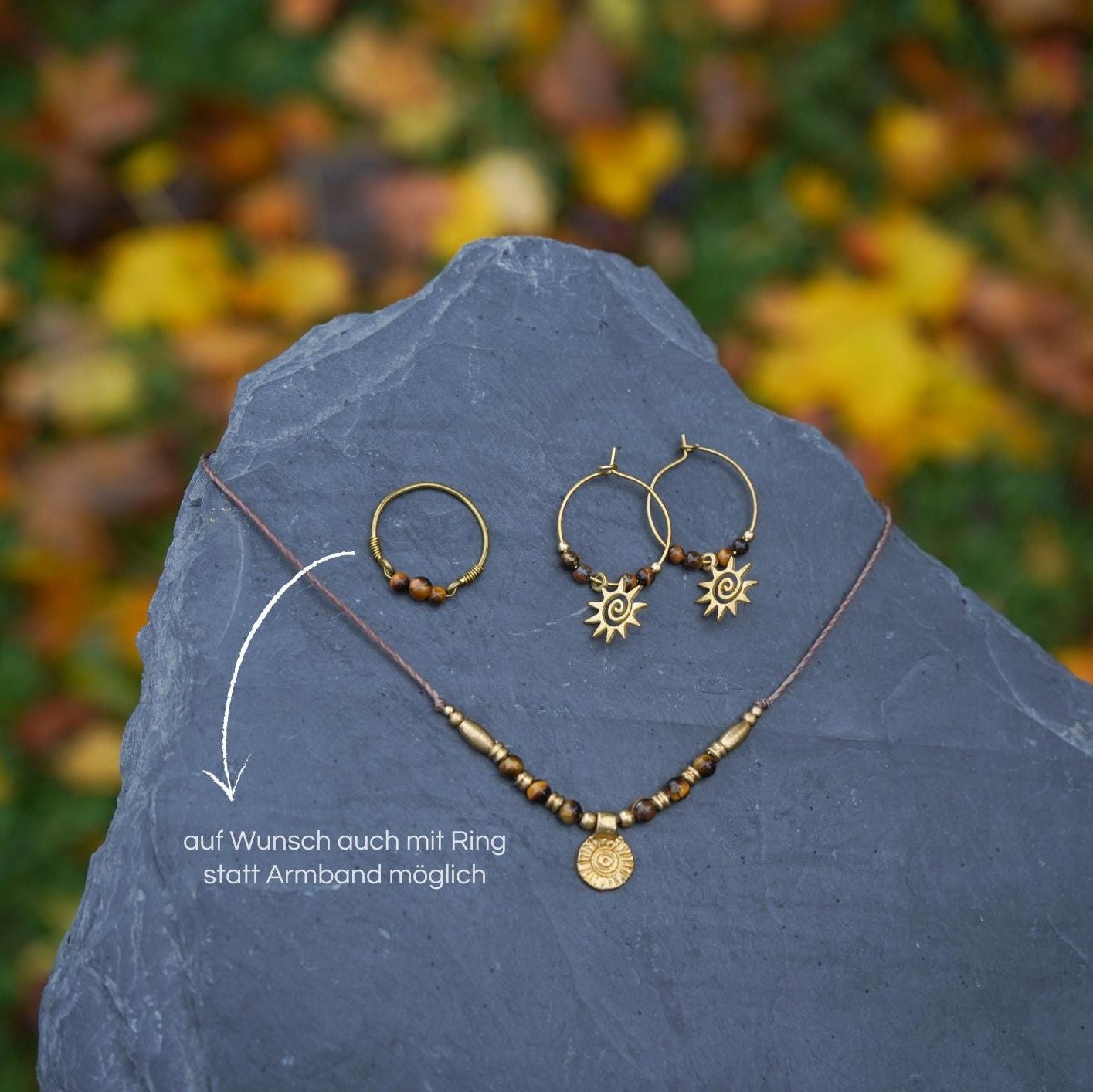 Schmuck Set "Sol" Tigerauge Kette + Ohrringe + Armband