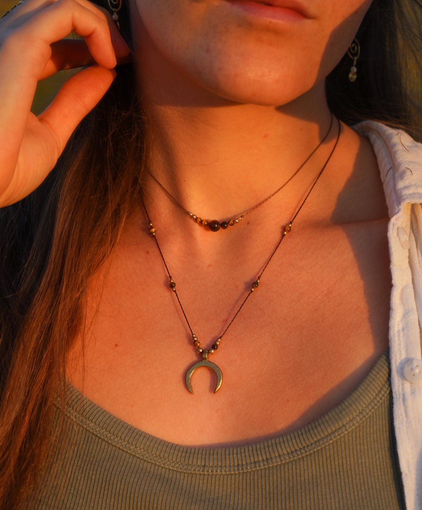 Kette "Lunera" mit Tigerauge und Mond (Layer)