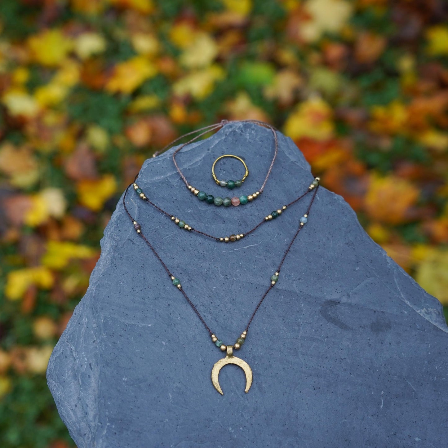 Schmuck Set "Athene" indischer Achat Kette + Ring + Armband