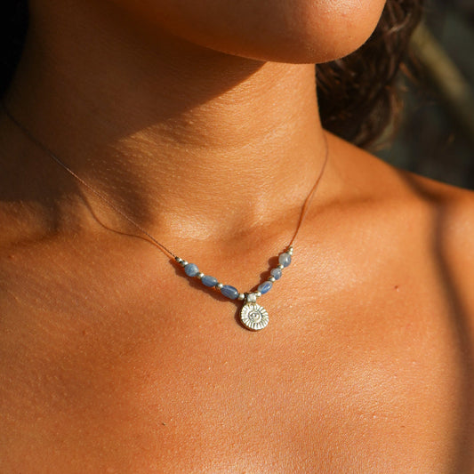 Kette 'Elora' (Silber) mit Kyanit und Sonne