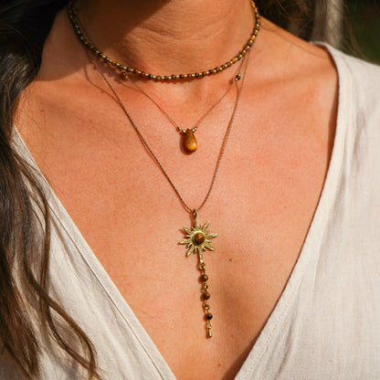 Kette "Tiraya" Tigerauge mit Sonne (Set Option)