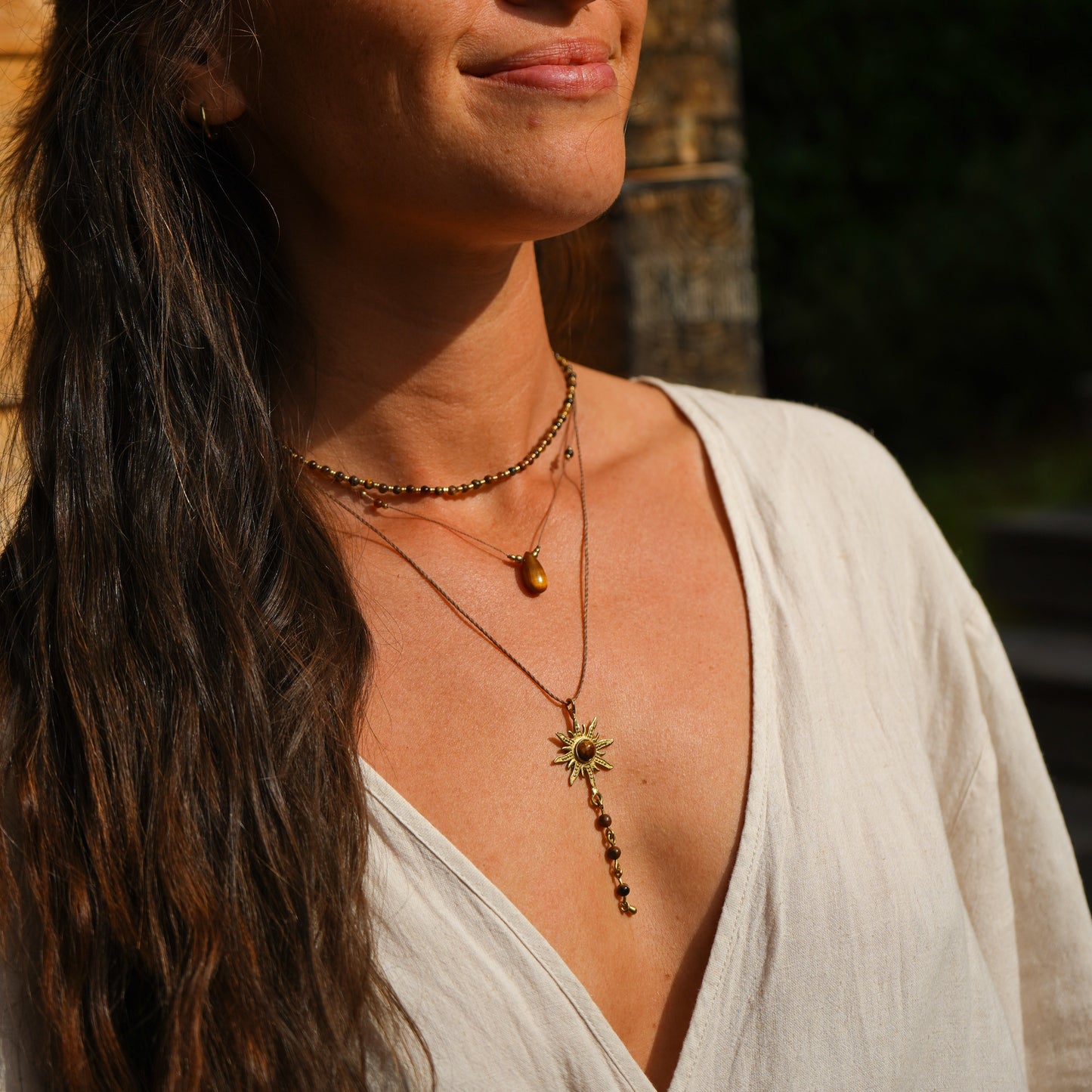 Kette "Tiraya" Tigerauge mit Sonne (Set Option)
