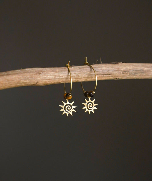 Ohrringe "Melya" mit grüner Jade und Sonne