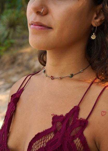 Kette "Pasiona" mit Blumen aus indischem Achat und Jaspis