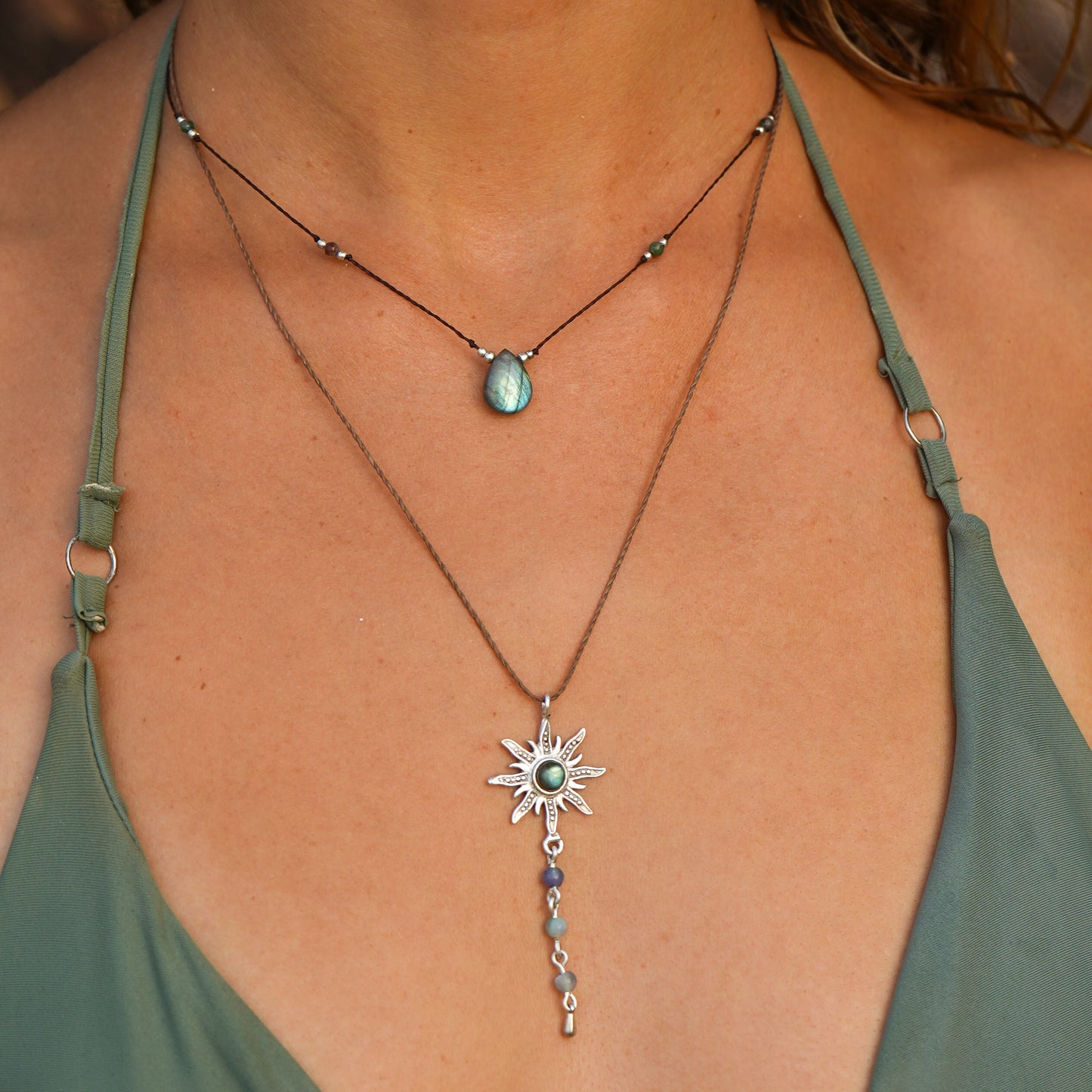 Kette "Ozeana" Silber mit Labradorit und Aventurin