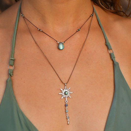 Kette "Ozeana" Silber mit Labradorit und Aventurin