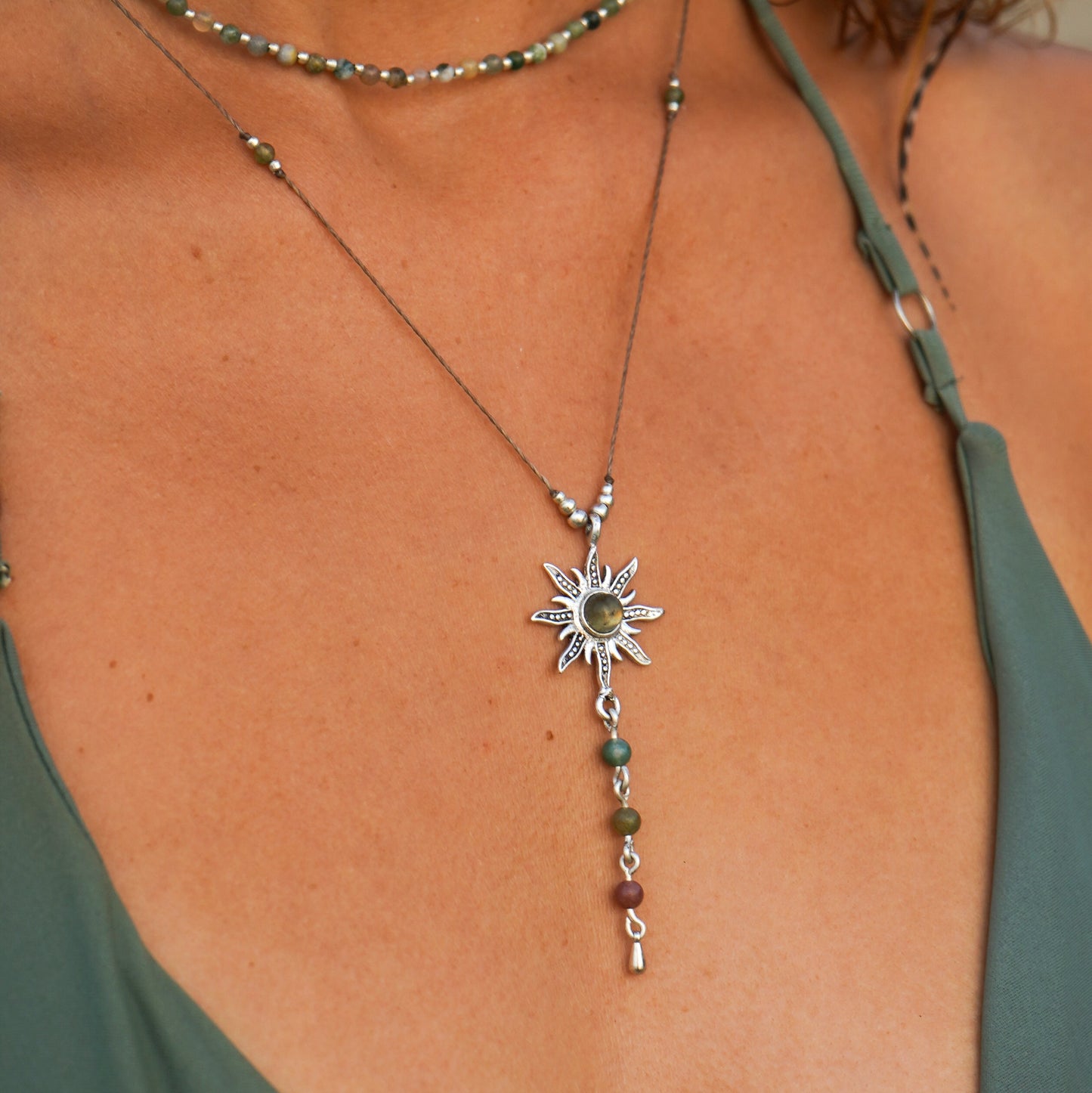 Kette "Madeja" Silber mit Labradorit und Achat