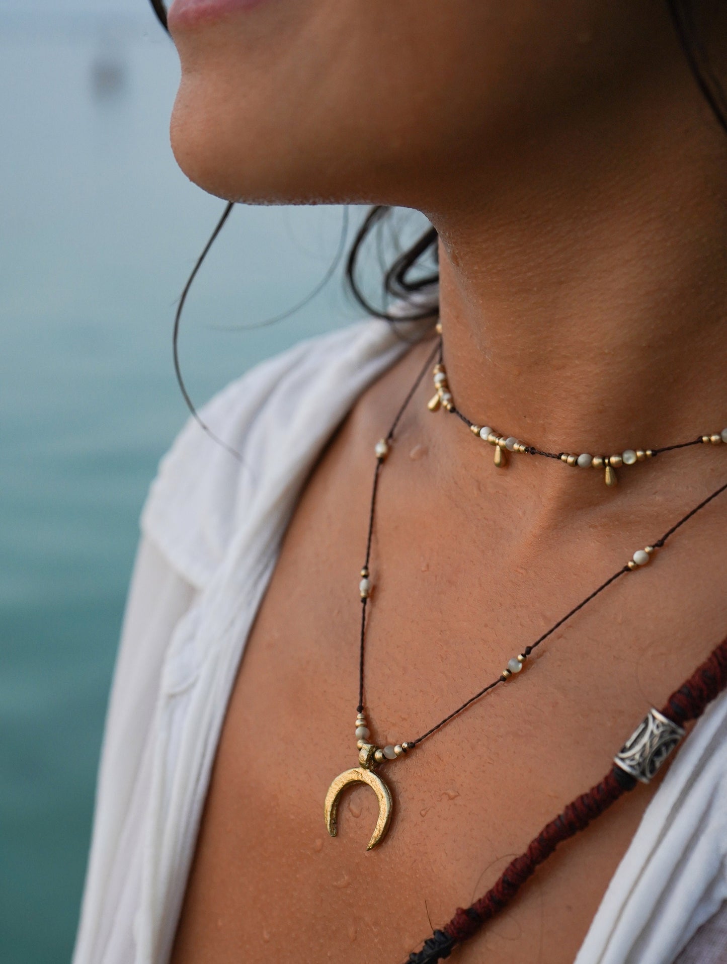Kette "Alea" mit Perlmutt und Strahlen