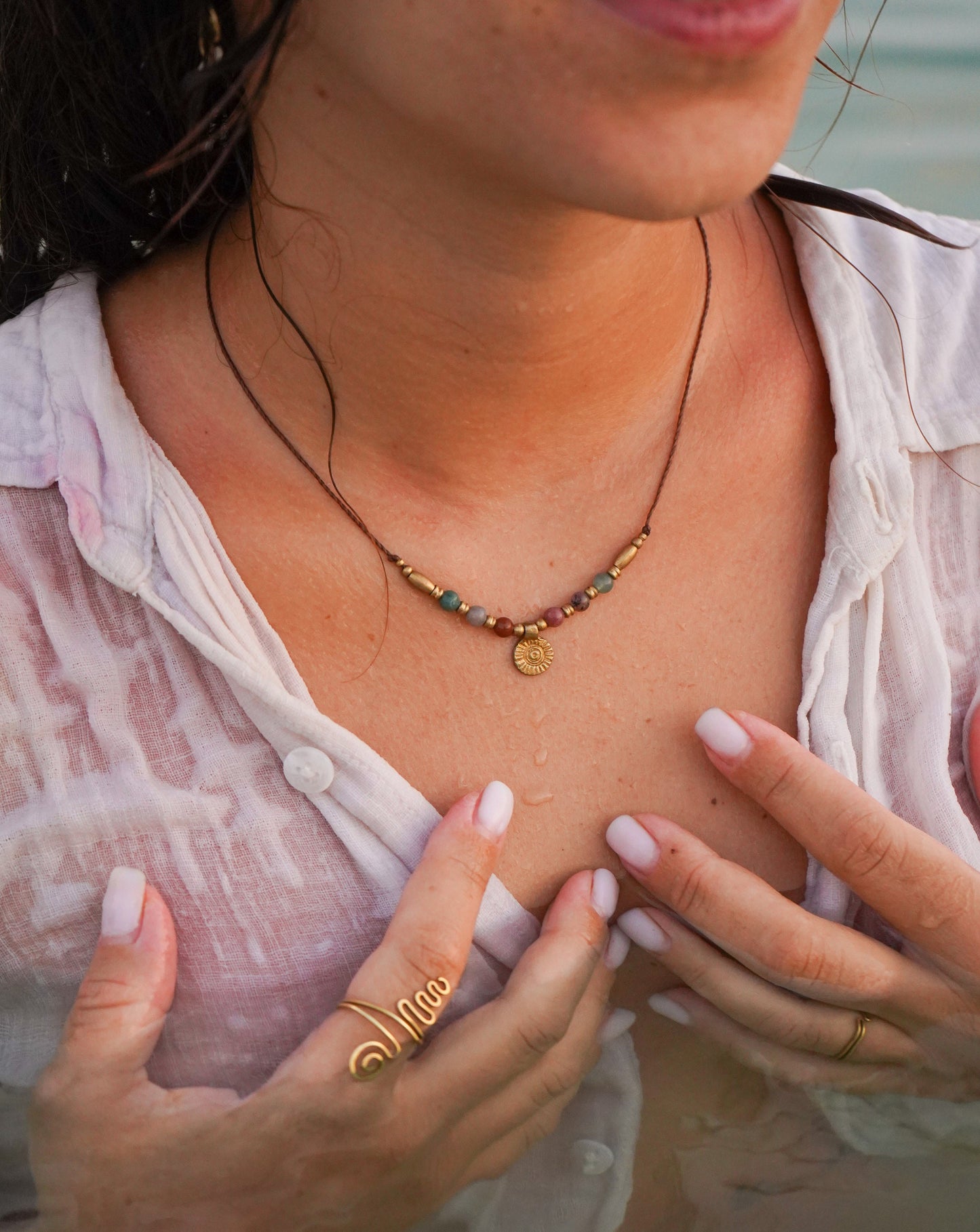 Kette "Malu" mit indischem Achat und Sonne