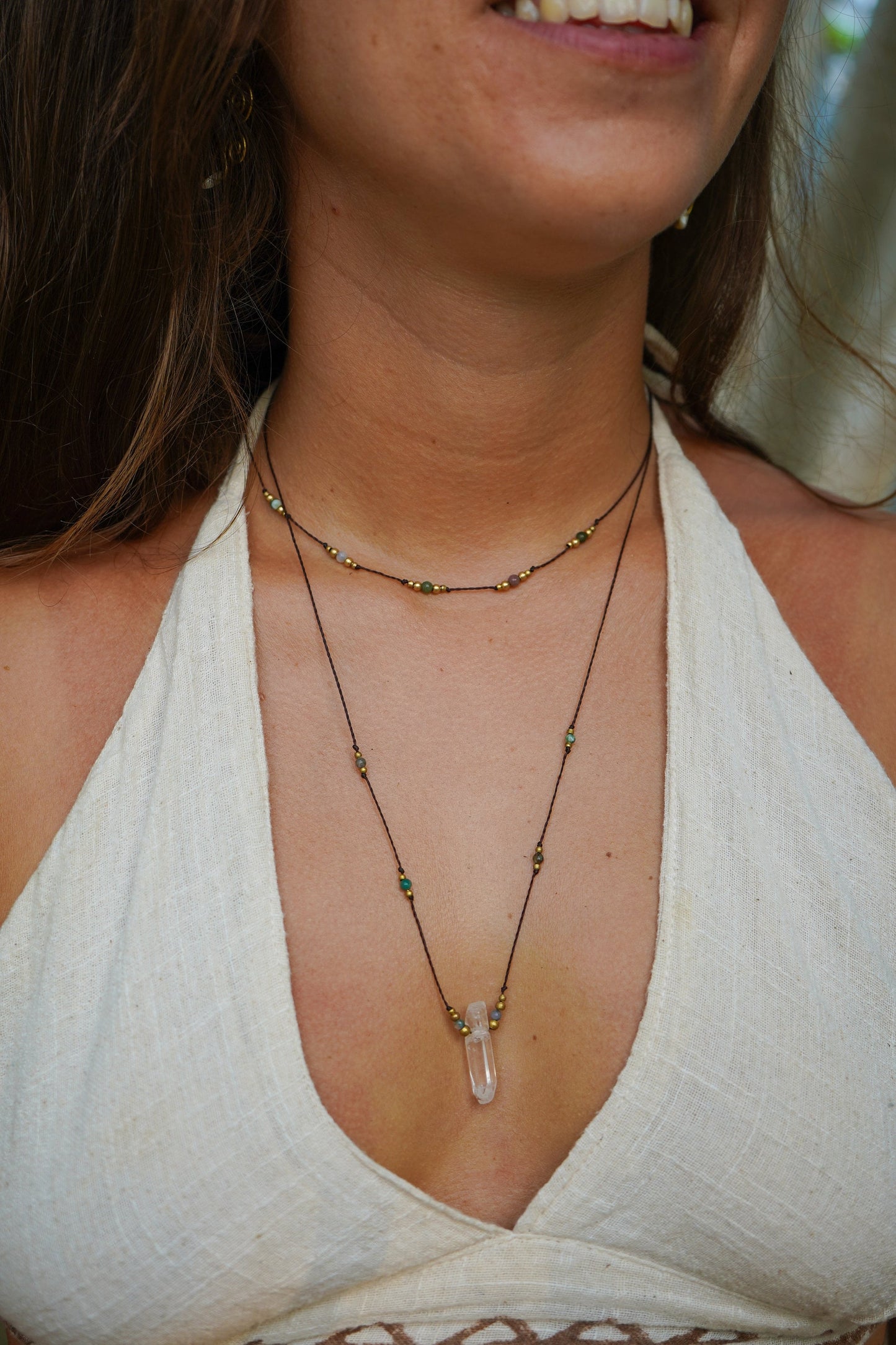 Kette "Lina" mit Bergkristall und indischem Achat (Layer)
