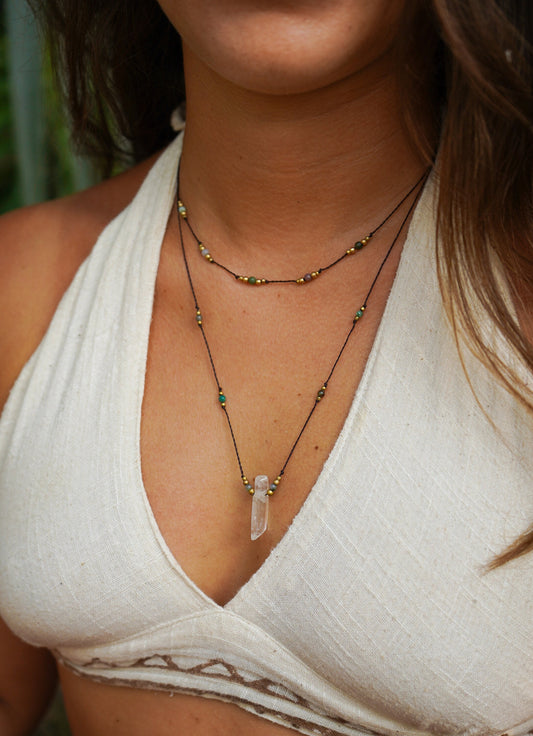 Kette "Lina" mit Bergkristall und indischem Achat (Layer)