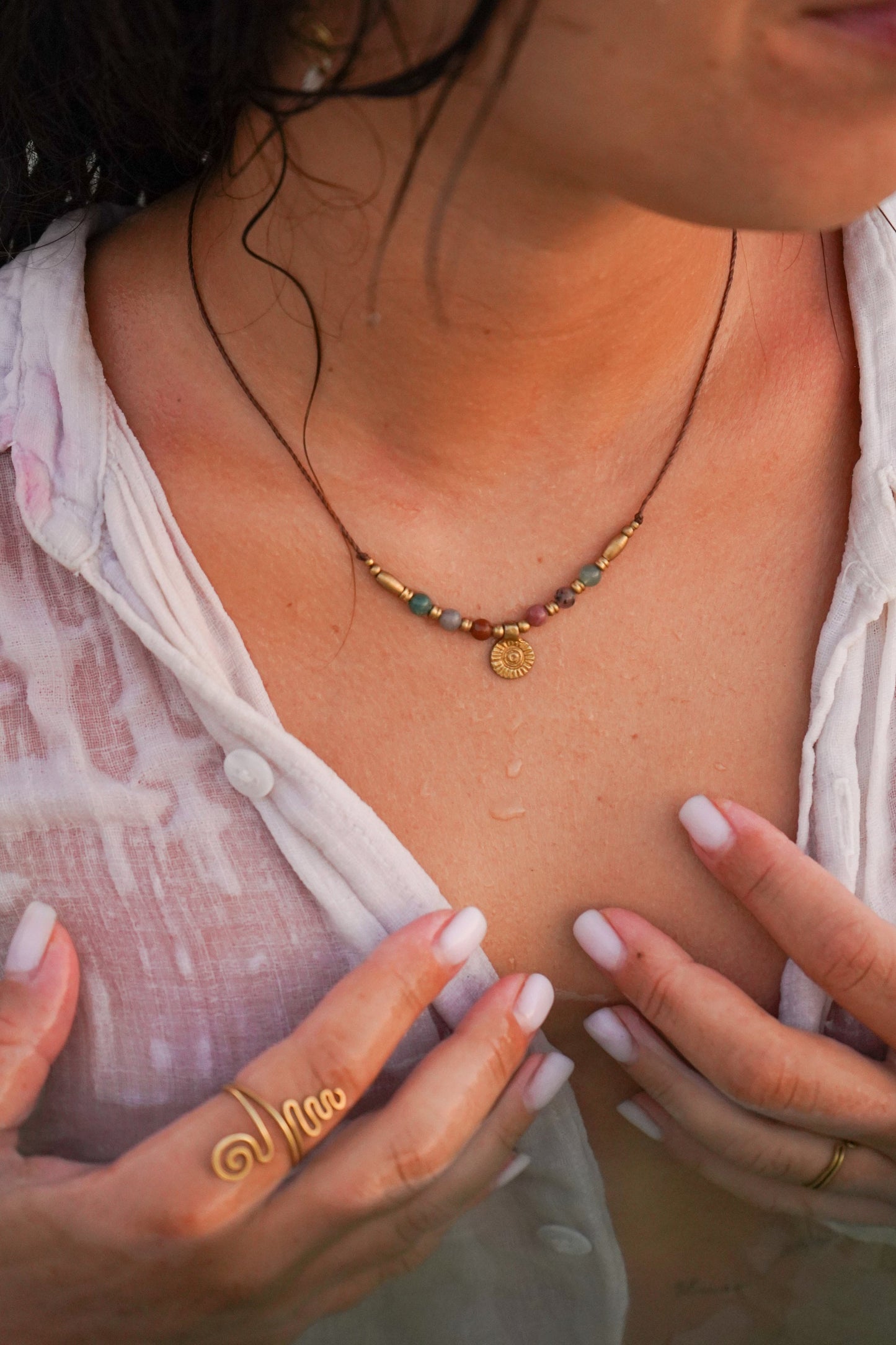 Kette "Malu" mit indischem Achat und Sonne