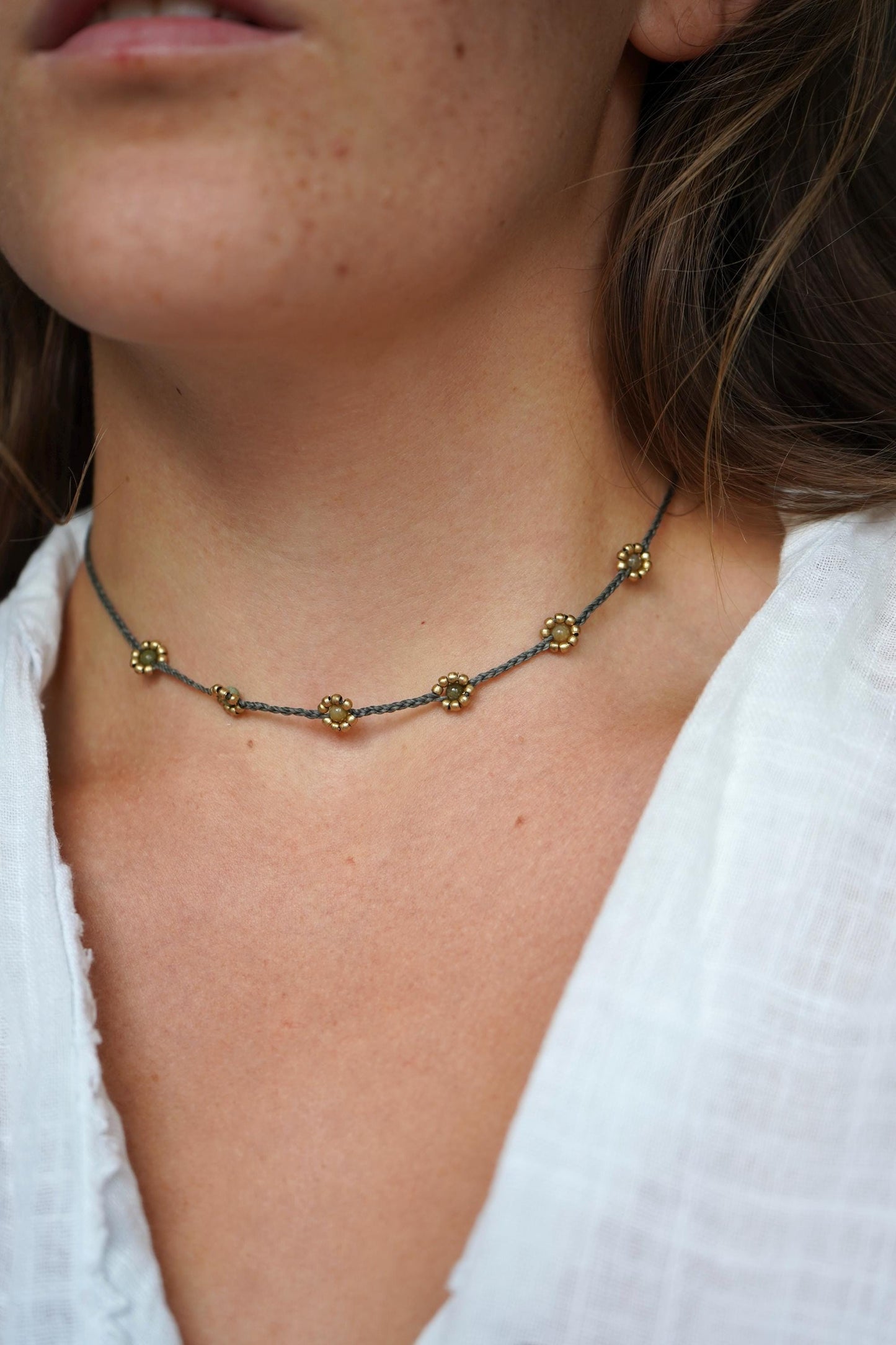 Kette "Florea" mit Blumen und indischem Achat