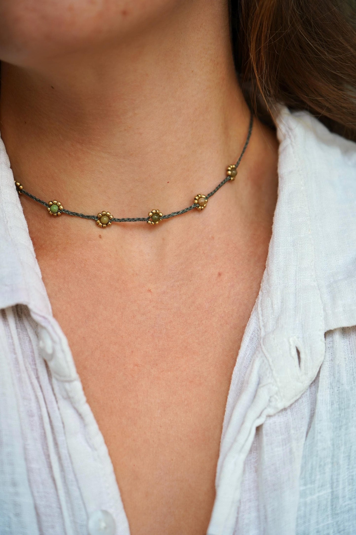 Kette "Florea" mit Blumen und indischem Achat