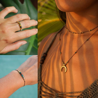 Schmuck Set "Athene" indischer Achat Kette + Ring + Armband