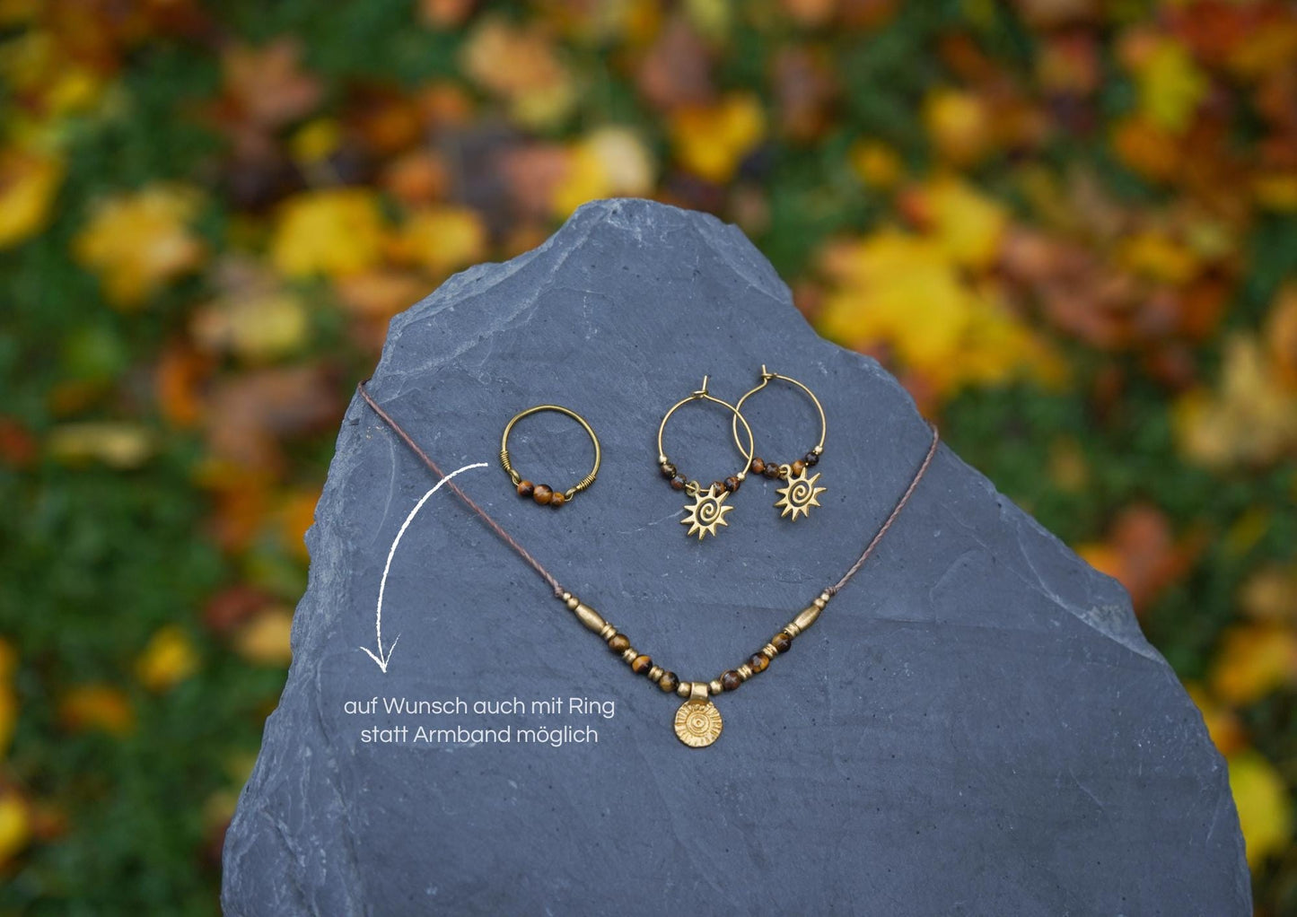 Schmuck Set "Sol" Tigerauge Kette + Ohrringe + Armband