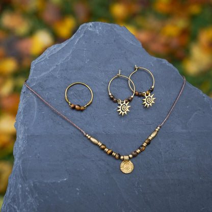 Schmuck Set "Sol" Tigerauge Kette + Ohrringe + Armband