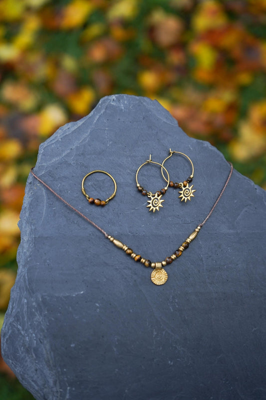 Schmuck Set "Sol" Tigerauge Kette + Ohrringe + Armband