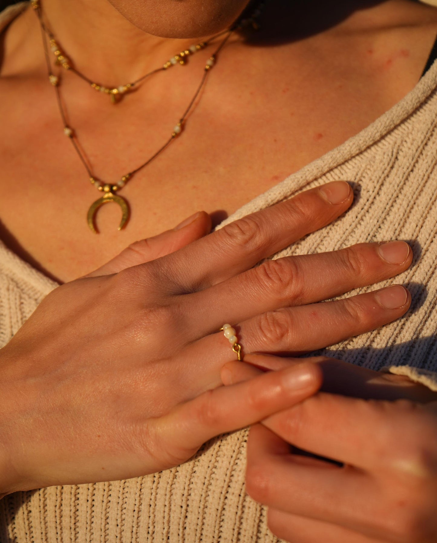 Schmuck Set "Aphrodite" Perlmutt 2 Ketten + Ring