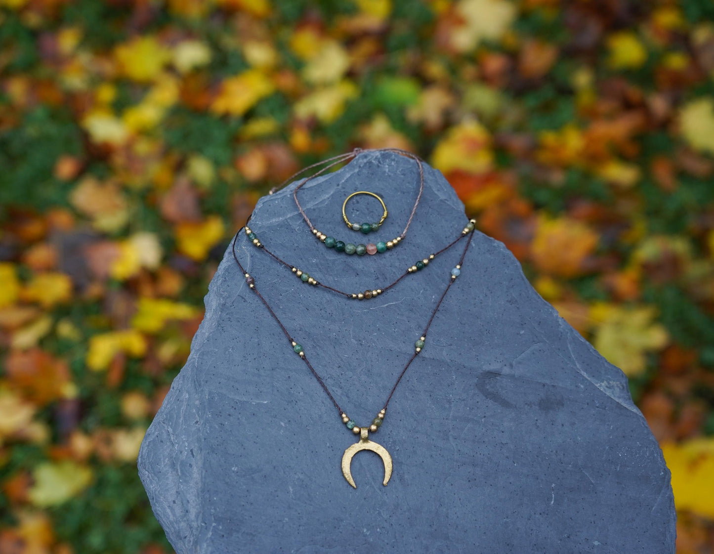 Schmuck Set "Athene" indischer Achat Kette + Ring + Armband