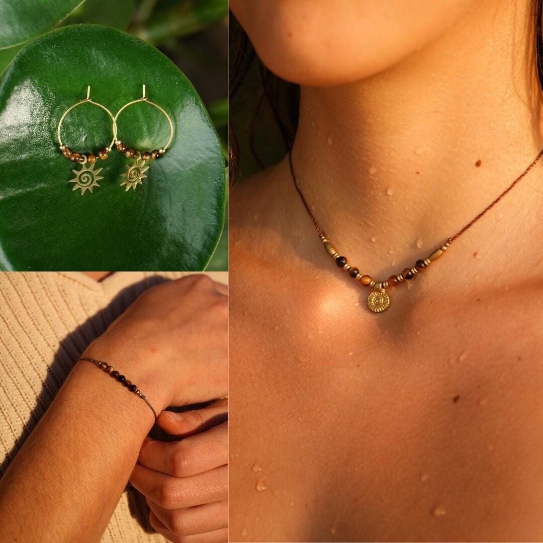 Schmuck Set "Sol" Tigerauge Kette + Ohrringe + Armband