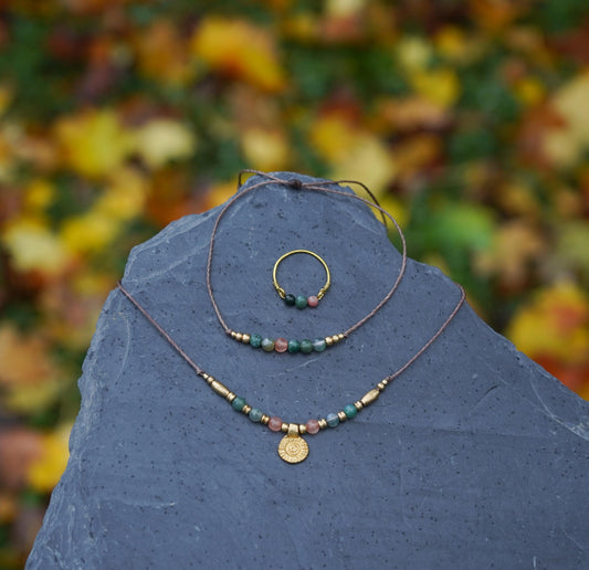 Schmuck Set "Mila" indischer Achat Kette + Ring + Armband