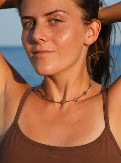 Kette "Seya" mit Blumen aus indischem Achat (Silber)