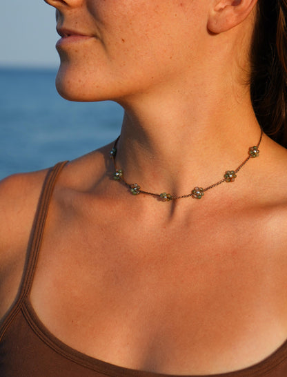 Kette "Seya" mit Blumen aus indischem Achat (Silber)